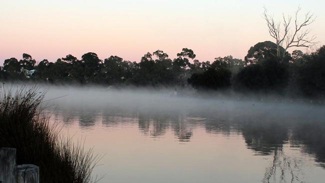 Misty river scene at Garvey Park, Ascot as the temperature dropped to 2C in Perth overnight. Picture: Shirley Davis