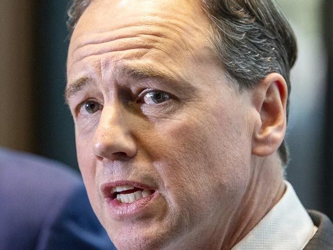 Minister for Health Greg Hunt speaks to the media alongside Prime Minister Malcolm Turnbull following a tour of the Peter McCallum Cancer Centre in Melbourne, Monday, July 16, 2018. (AAP Image/Daniel Pockett) NO ARCHIVING