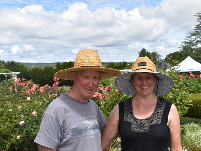 Maree and Matthew Quinn from Stanthorpe enjoy the sunshine at an open garden, February 25, 2024.