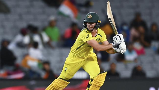 Meg Lanning narrowly missed out on a century as Australia defeated India at Eden Park. Picture: Getty Images