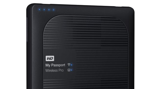 The Western Digital My Passport Wireless Pro is a wireless hard drive capable of backing up photos on the go, and streaming movies to other devices. Picture: Supplied