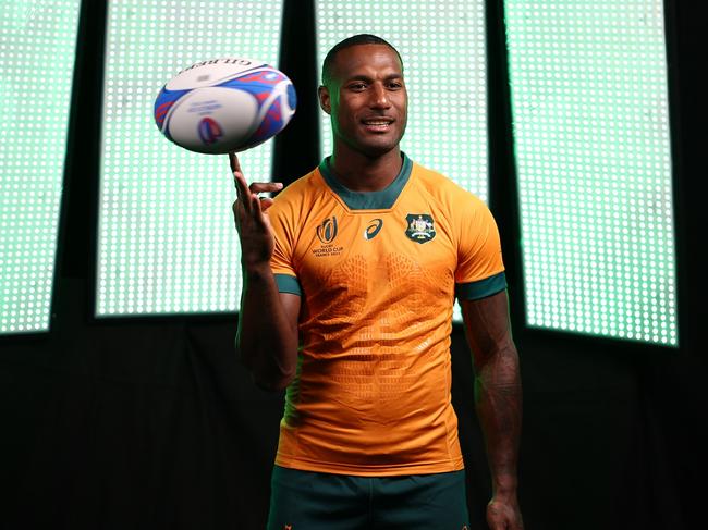 SAINT-ETIENNE, FRANCE – AUGUST 30: Suliasi Vunivalu of the Wallabies is photographed behind the scenes during the World Rugby portrait session during the Rugby World Cup France 2023, at Saint-Galmier on August 30, 2023 in Saint-Etienne, France. (Photo by Chris Hyde/Getty Images)