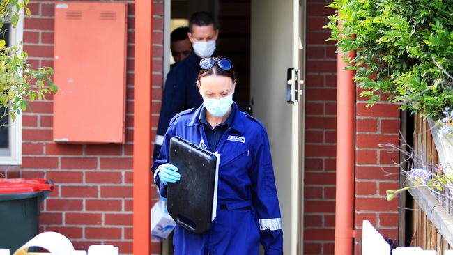 Police at Sarah Gatt’s Kensington home after her body was discovered. Picture: Aaron Francis