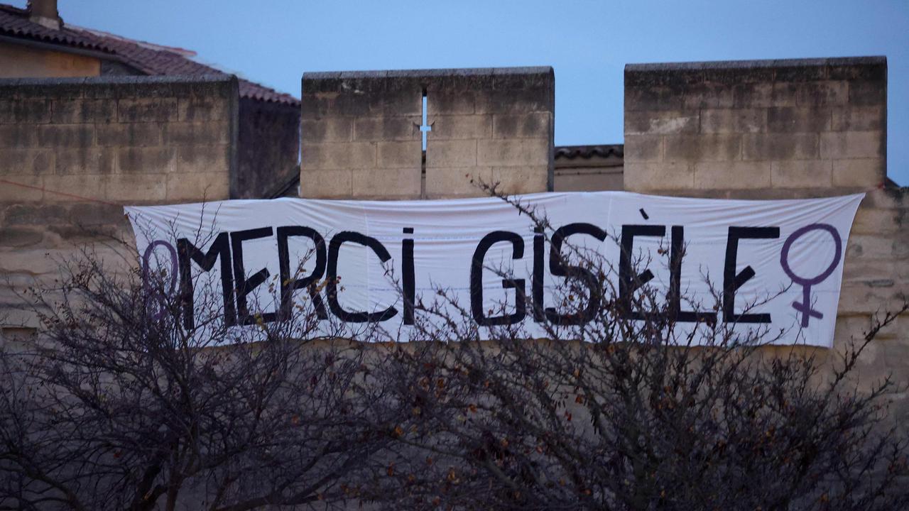 A banner reading in French "Thank you Gisele" hangs on Avignon's old city wall. Picture Clement MAHOUDEAU / AFP)