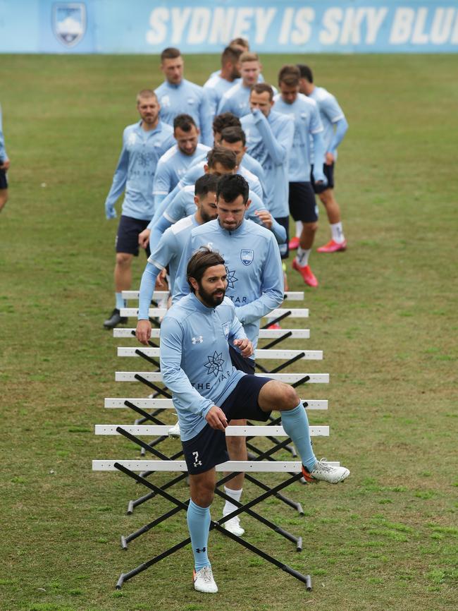 Michael Zullo and his Sydney FC teammates at a training session.