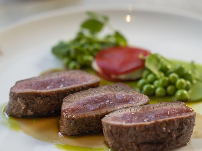 Franca’s amazing lamb loin with peas and piquillos. Picture: Matthew Vasilescu