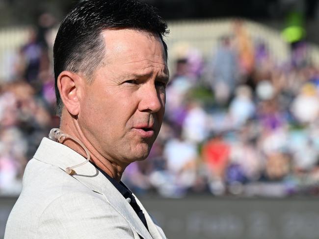 HOBART, AUSTRALIA - JANUARY 27: Ricky Ponting is seen during the BBL The Final match between Hobart Hurricanes and Sydney Thunder at Ninja Stadium on January 27, 2025 in Hobart, Australia. (Photo by Steve Bell/Getty Images)