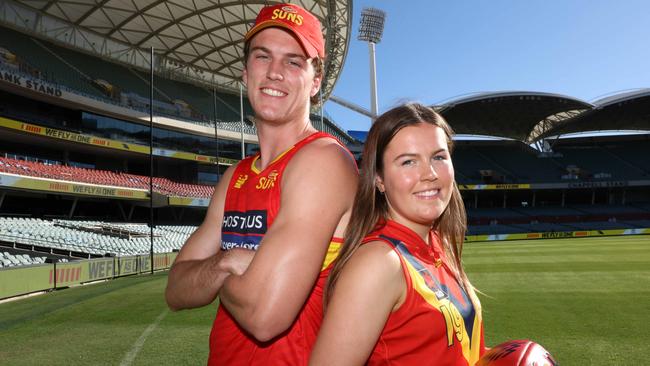 Charlie Ballard with younger sister Alex. The pair grew up playing footy together and say their duals are behind their rapid rise in the sport. Picture: Emma Brasier