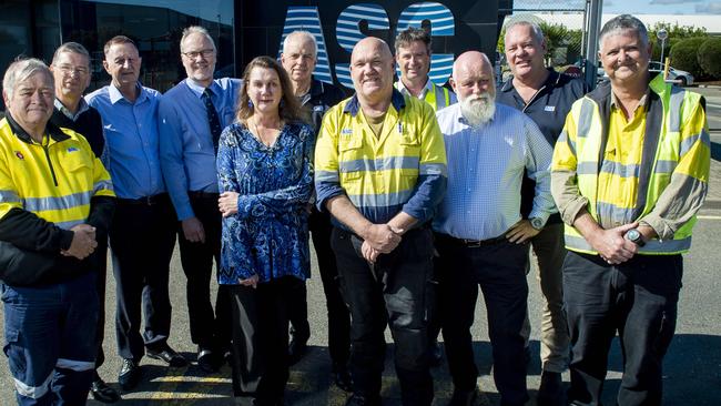 These ASC workers have all stayed with the company for more than 30 years: Peter, Steve, Mark, Lars, Dana, Roman, Matthew, Scott, Gordon, Darren and Craig. Picture: Mark Brake