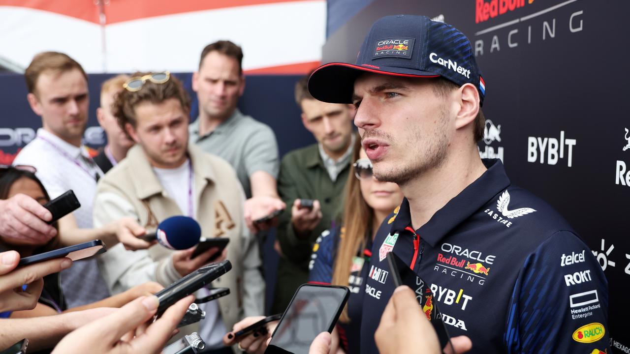 Max Verstappen speaks to the media ahead of the Azerbaijan F1 Grand Prix. Picture: Francois Nel/Getty Images