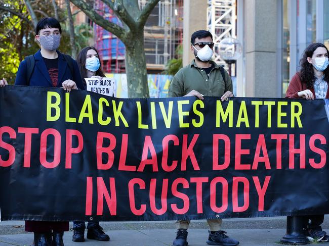 SYDNEY, AUSTRALIA -JULY 23 2020; Protestors gather for the Black Lives Matter Press Conference held in Queen Square outside the Supreme Court in Sydney, Australia on JULY 23 2020. Photo: NCA Newswire/ Gaye Gerard