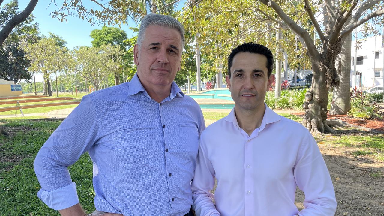 Shadow Minister for Police and Corrective Services Dale Last and Opposition leader David Crisafulli. Both have previously been Townsville City councillors. Picture: Leighton Smith.