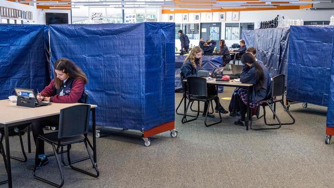 The library has been turned into a study hall after books were banned by the Department of Education. Picture: Jake Nowakowski