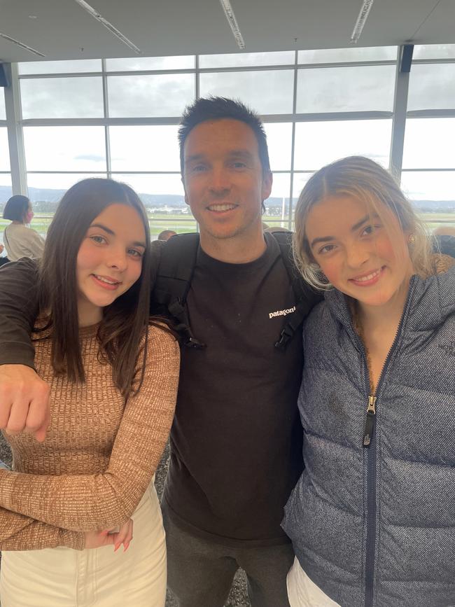 Andy Dunt with daughters Haileigh, 18, and Summer, 15, before travelling to war-torn Ukraine. Picture: Supplied