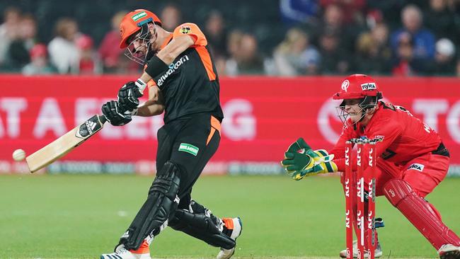 Liam Livingstone lays into the Renegades. Photo: AAP Image/Michael Dodge