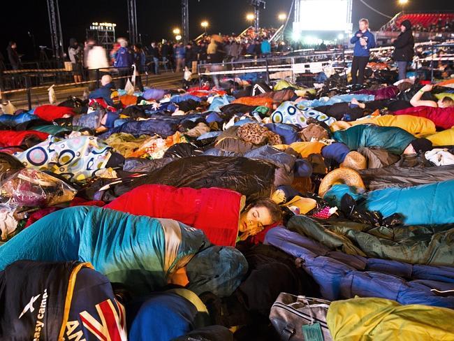 Before the big day ... Australians and New Zealanders sleep ahead of the Anzac Day dawn service at Anzac Cove in Gallipoli. Picture: Ella Pellegrini