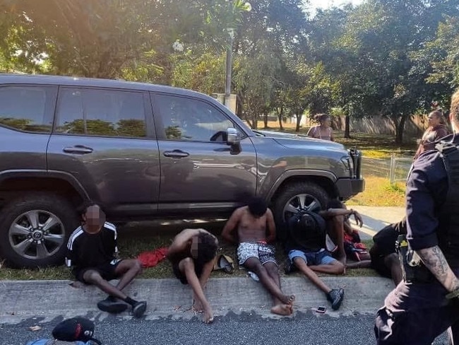 Taskforce Guardian alongside Cairns police has charged 55 people with 221 offences in a week-long saturation operation across Cairns. These offenders were arrested on Murray St after an alleged break-in and theft of Kia Rio from a Whitfield address. Picture: Supplied