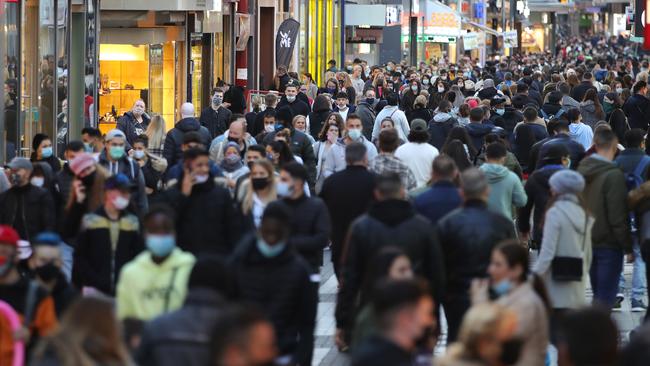 People wear protective face masks in Cologne, Germany after local authorities mandated the wearing of masks outside in the city centre. Picture: Getty