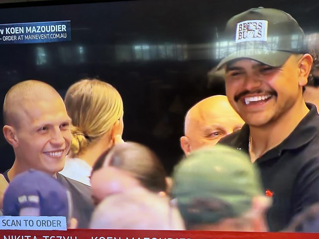 Latrell Mitchell spotted laughing with Nikita Tszyu at the Main Event Boxing weigh-in.