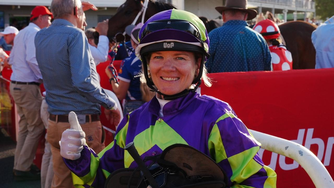 Lacey Morrison is all smiles after riding Cashin' Chex to victory in the Cairns Amateurs Cup on Saturday. Picture: Talas Busch