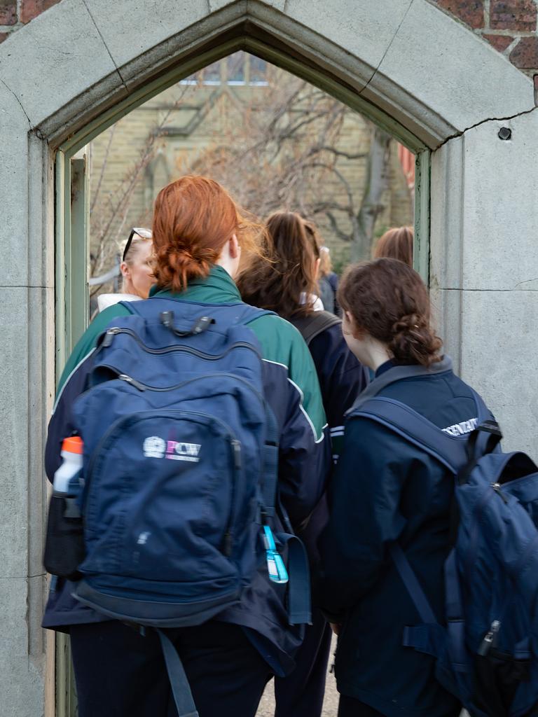 Parents, students and teaching staff gathered at Presentation College when the school announced it would be closing, in 2019. Picture: Sarah Matray.