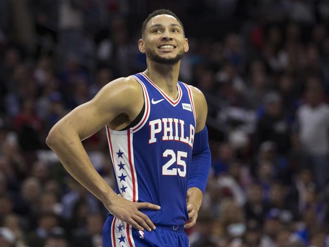 PHILADELPHIA, PA - OCTOBER 18: Ben Simmons #25 of the Philadelphia 76ers looks on in the second quarter against the Chicago Bulls at Wells Fargo Center on October 18, 2018 in Philadelphia, Pennsylvania. The 76ers defeated the Bulls 127-108. NOTE TO USER: User expressly acknowledges and agrees that, by downloading and or using this photograph, User is consenting to the terms and conditions of the Getty Images License Agreement.   Mitchell Leff/Getty Images/AFP == FOR NEWSPAPERS, INTERNET, TELCOS & TELEVISION USE ONLY ==