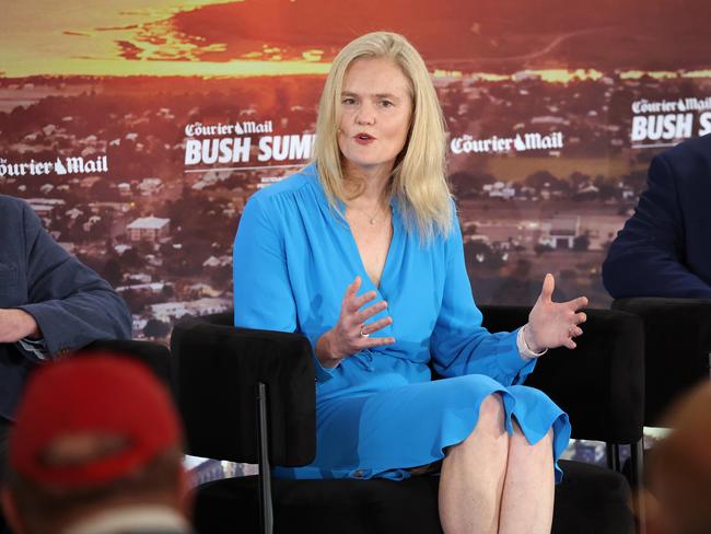 Suncorp Consumer Insurance Chief Executive Officer Lisa Harrison speaks on the panel of The Courier-Mail Bush Summit, Townsville. Picture: Liam Kidston