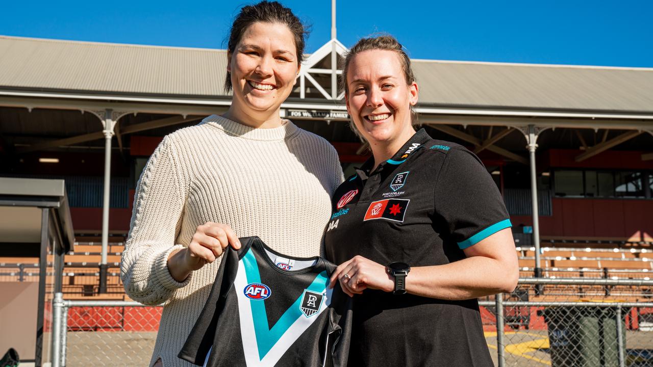 Port Adelaide senior coach Lauren Arnell is expecting with her partner Lexi Edwards. Picture: Brooke Bowering