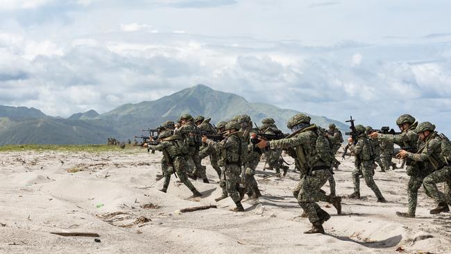 Armed Forces of the Philippines soldiers conduct a combined amphibious assault exercise with ADF and US Marines on Exercise Alon as part of Indo-Pacific Endeavour 2023. Picture: Defence