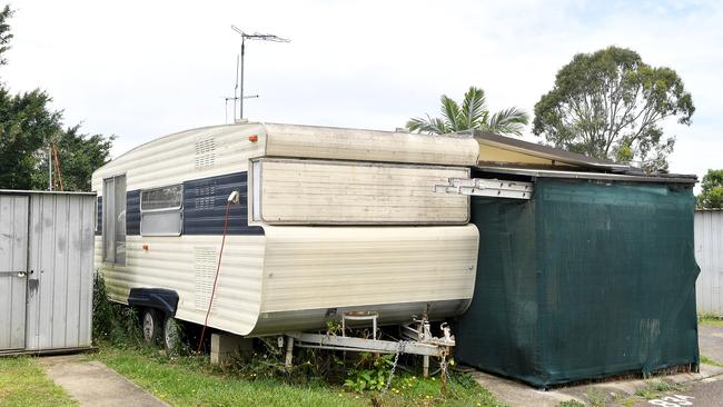 The caravan where the couple and baby lived. Picture: John Gass