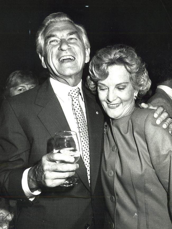 Bob Hawke shares a laugh with wife Hazel on election day in 1990. Picture: Colin Bull