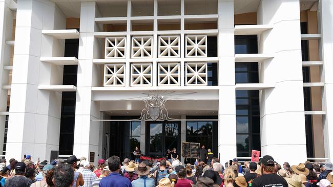 Since Declan Laverty’s death there has been three anti-crime rallies outside Parliament House that have each drawn thousands of protesters. Picture: Pema Tamang Pakhrin