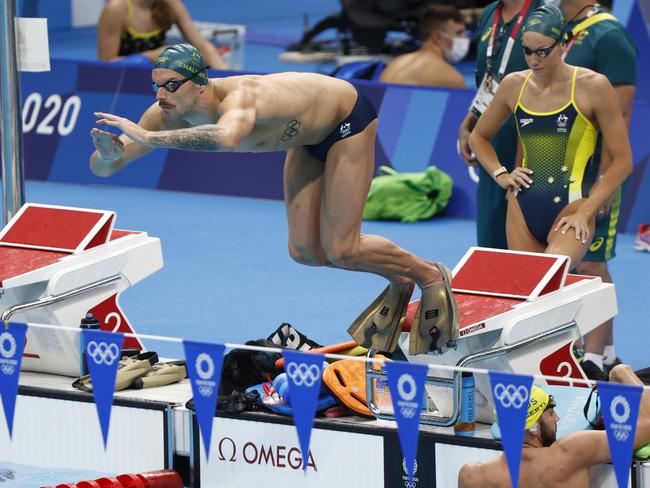 Defending Olympic champ Kyle Chalmers dives in as Australia begin final preparations. Picture: Alex Coppel.