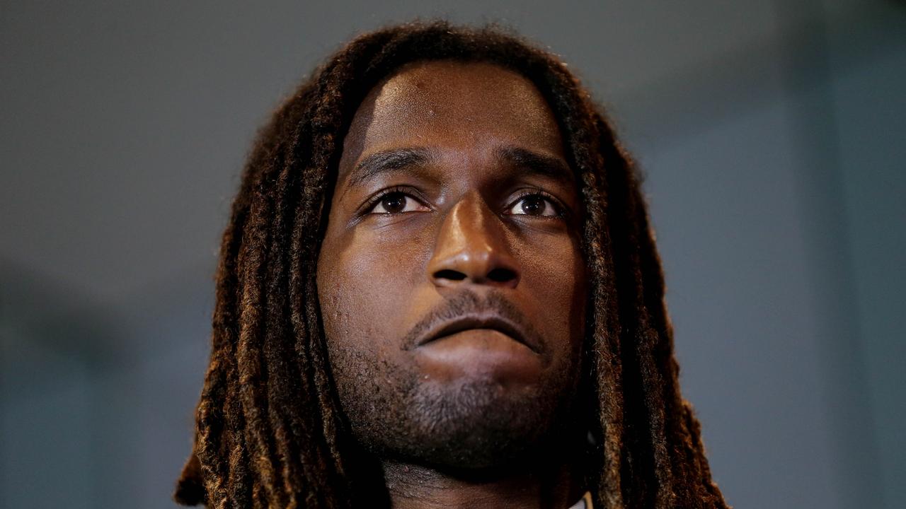 Nic Naitanui addresses the media after the tribunal on Wednesday night.