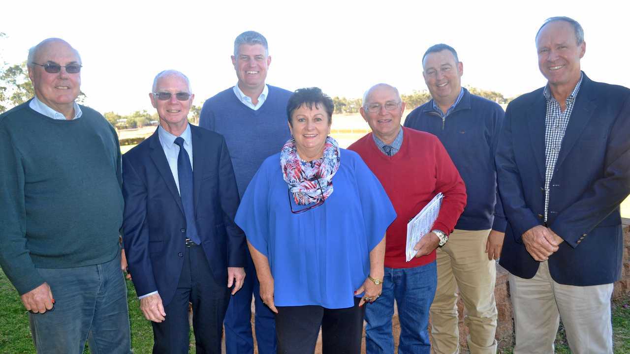 LEADERS: Regional mayors in Charleville for the Southwest Queensland Local Government Association conference  (from left) Lindsay Godfrey (Paroo Shire),  Richard Marsh (Balonne), Local Government Minister Stirling Hinchliffe,  Annie Liston (Murweh), Tractor Ferguson (Bulloo), Tyson Golder (Maranoa) and Stuart Mackenzie (Quilpie). Picture: Molly Hancock