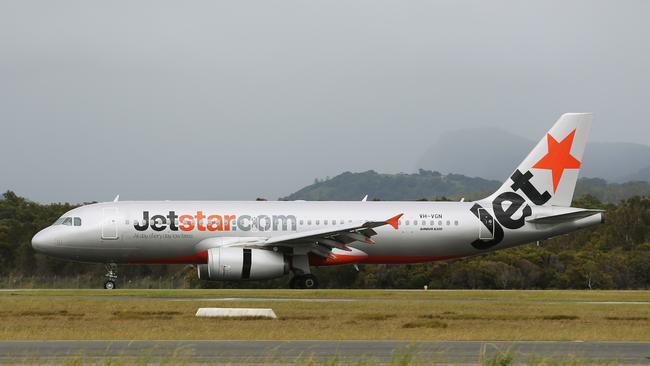 General, generic photos from the Gold Coast Airport. Jetstar plane touches down on the runway. Picture: Brendan Radke.