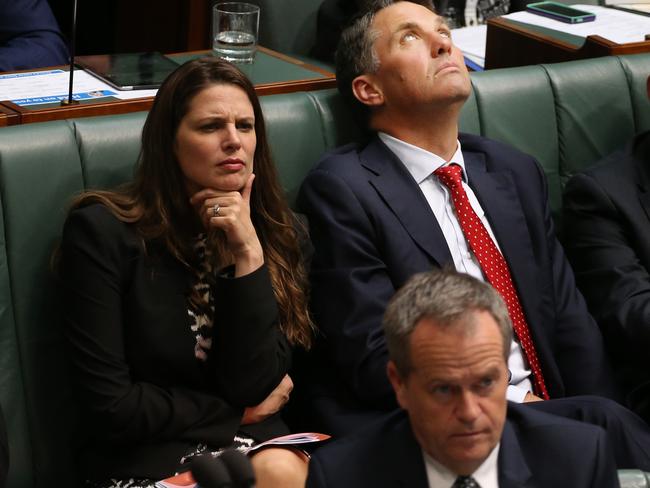 Kate Ellis, Richard Marles and Bill Shorten in parliament yesterday. Picture Gary Ramage