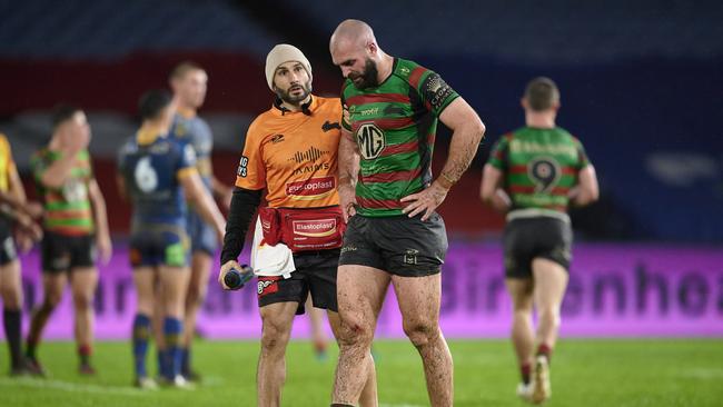 Senior Rabbitoh Mark Nicholls will miss the Knights’ clash after failing his HIA last week. Picture: Getty