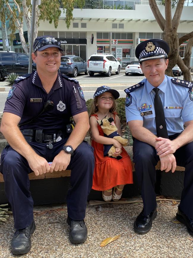 Senior Constable Jason Durant, Harper Davie and Chief Supt Mark Wheeler.