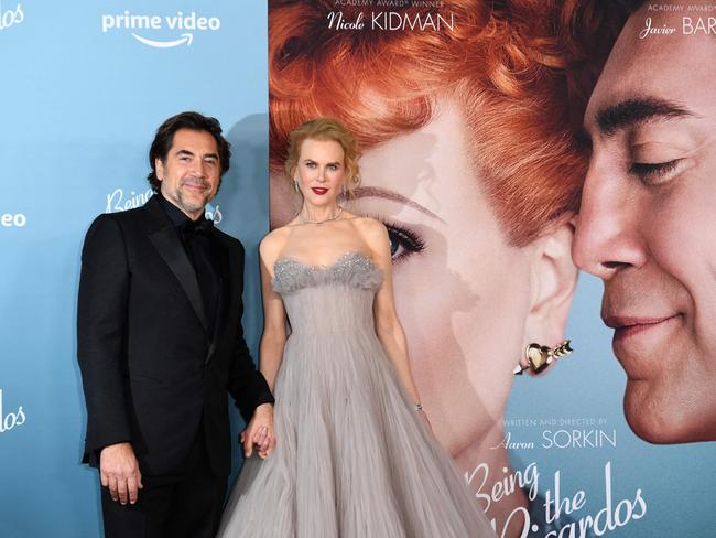 Nicole Kidman with her Being The Ricardos’ co-star Javier Bardem at the premiere in Los Angeles.