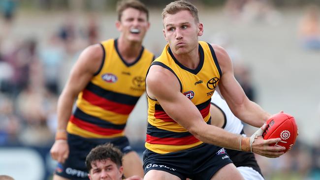 Rory Laird was one of Adelaide’s best in his new midfield role.