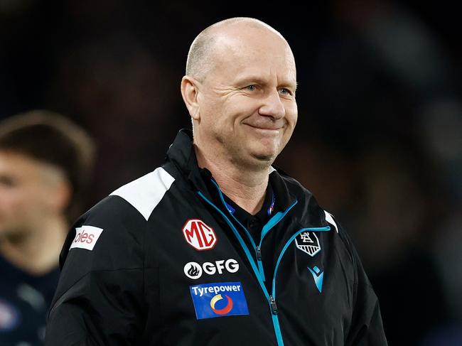 A happy Ken Hinkley after Port Adelaide’s win over Carlton. Picture: Michael Willson/AFL Photos via Getty Images