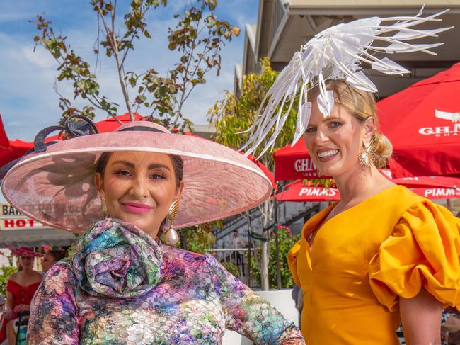 Gabriella Deieso,  Nicole Wenske at the 2023 Morphettville Racecourse Adelaide Cup. Pictured on March 13th 2023. Picture: Ben Clark