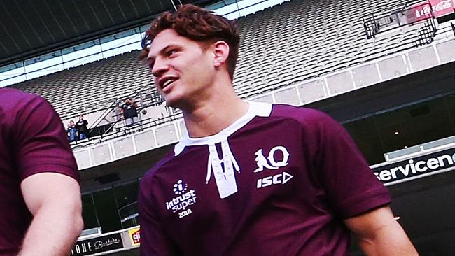 Kalyn Ponga walks out for the Queensland captain's run prior to the game at the Melbourne Cricket Ground on June 5. (Photo by Michael Dodge/Getty Images)