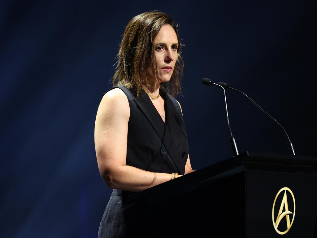 Netball Australia CEO Kelly Ryan, speaks at the recent Australian Netball Awards. Picture: Getty Images