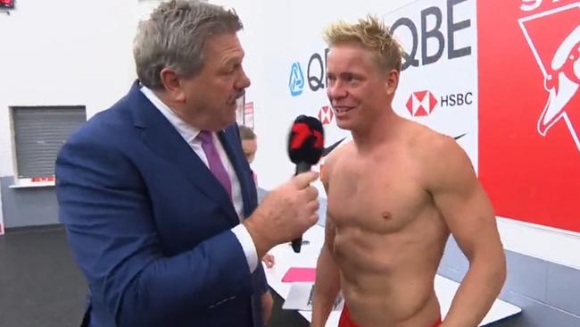 Isaac Heeney making Adonis himself jealous. Photo: Channel 7.