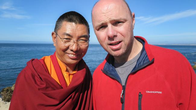 Monk-ee business ... Khenpo Karten Rinpoche and Karl Pilkington. Picture: Supplied