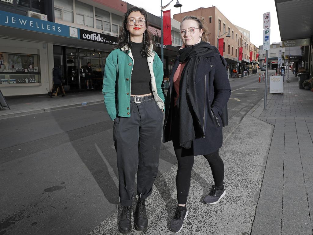 Ruby Keady, of Melbourne, left, and her friend Yasmin Donnelly, of Hobart, dressed up for Dark Mofo. Picture: PATRICK GEE