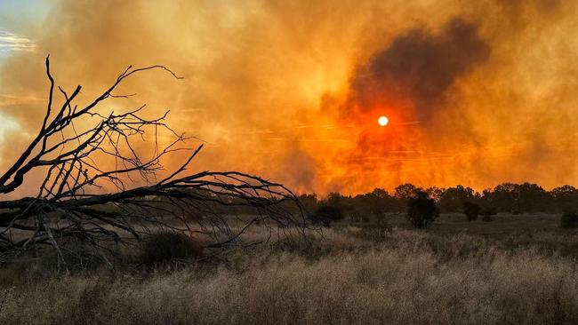 Extreme heat in Queensland’s southwest has already sparked a bushfire emergency. Picture: QFS/ Katrina Anne, Dirranbandi