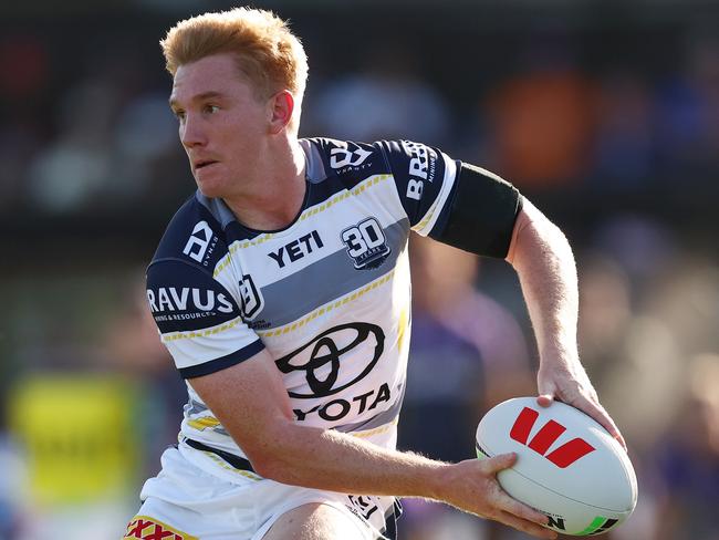 Tom Dearden getting back among the action for the Cowboys. Picture: Morgan Hancock/Getty Images